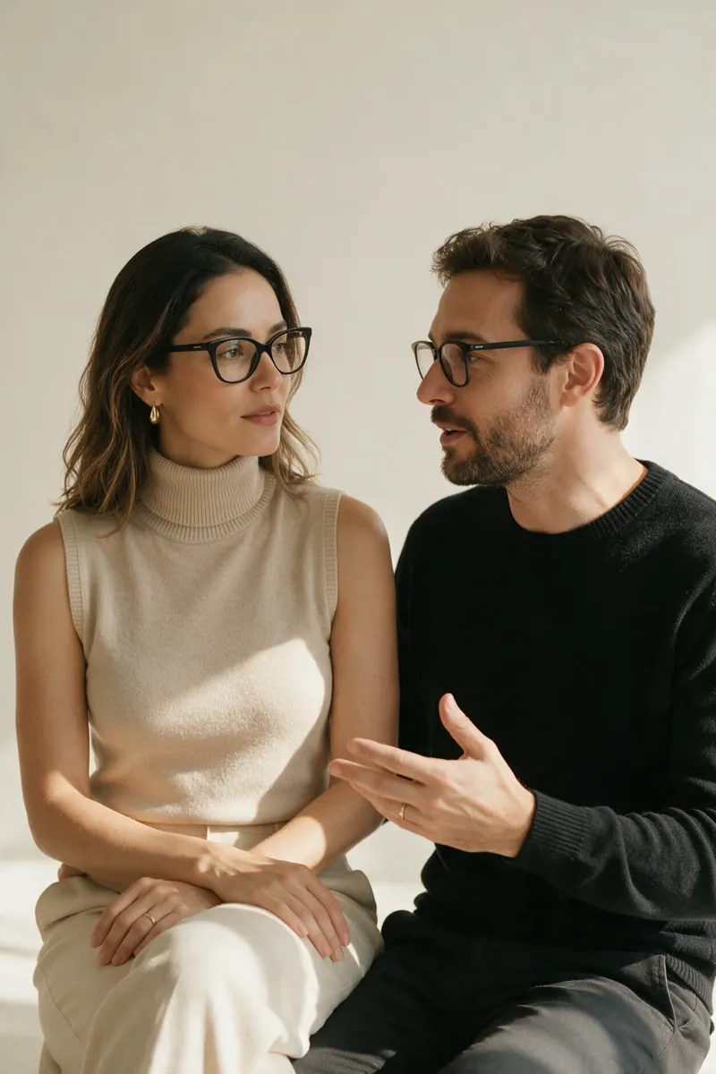 Casal de óculos conversando